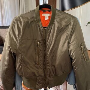 H&M Olive Green Bomber Jacket with Orange Lining